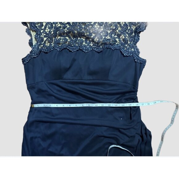 Womens Alex Evenings Dress Holiday Formal Navy Lace Cap Ruched Chiffon size 14 - Picture 8 of 15